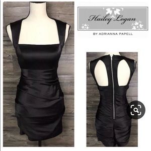 HAILEY LOGAN 4 ADRIANNA PAPELL Black Ruched Dress